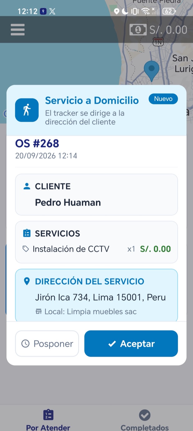 App Trackea: el técnico recibe la orden de instalación con cliente y dirección