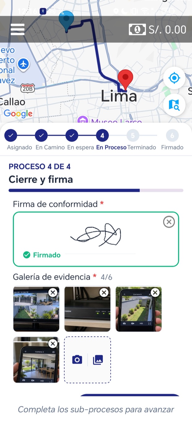 Cierre y firma: prueba de video de las cámaras y firma del cliente