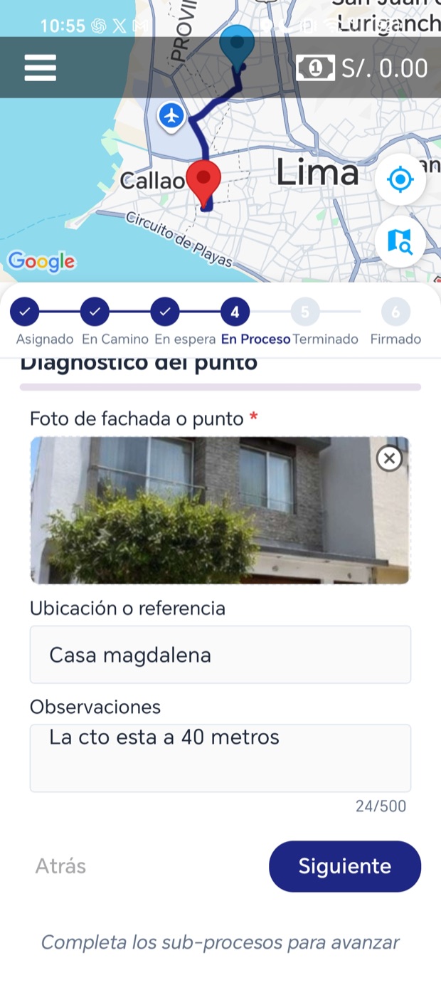 Proceso guiado en la app: foto del punto y ubicación de referencia