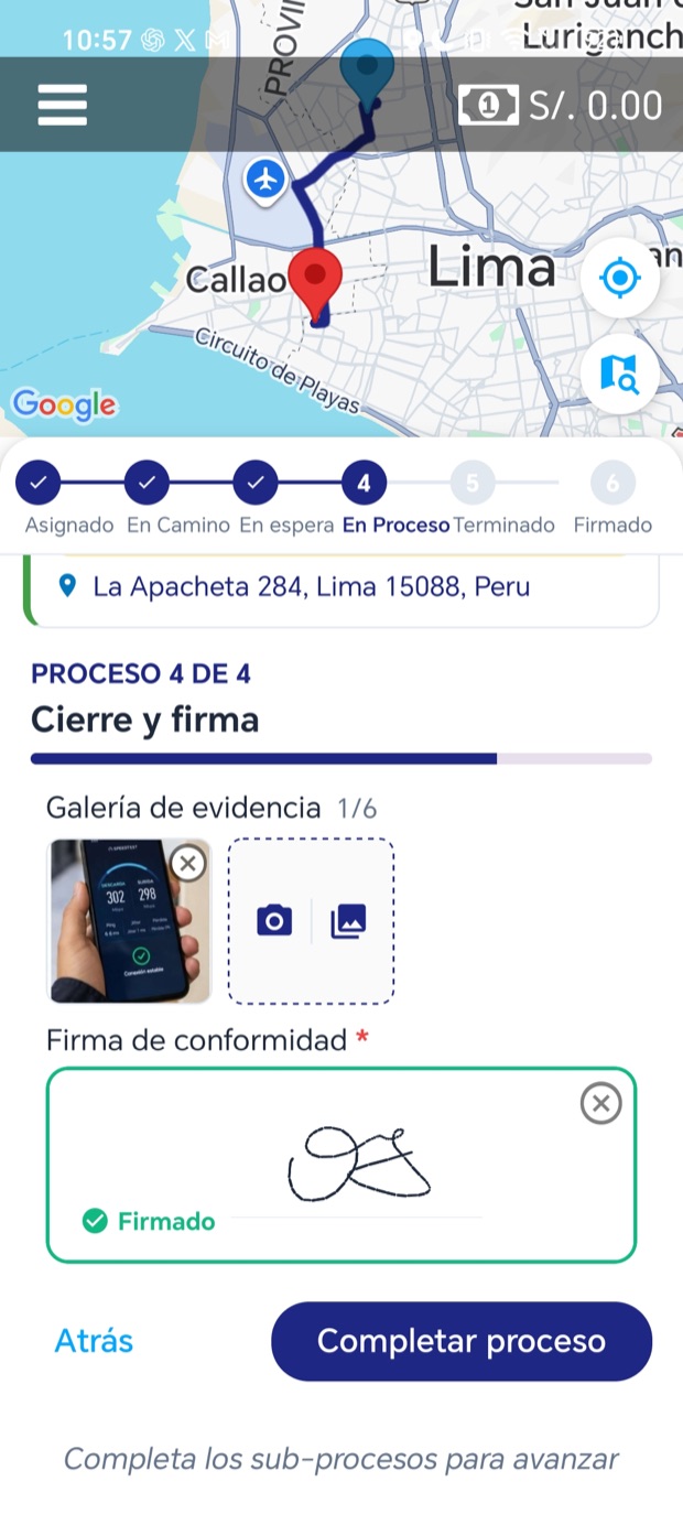 Firma del cliente al finalizar el servicio — app TRACKEA
