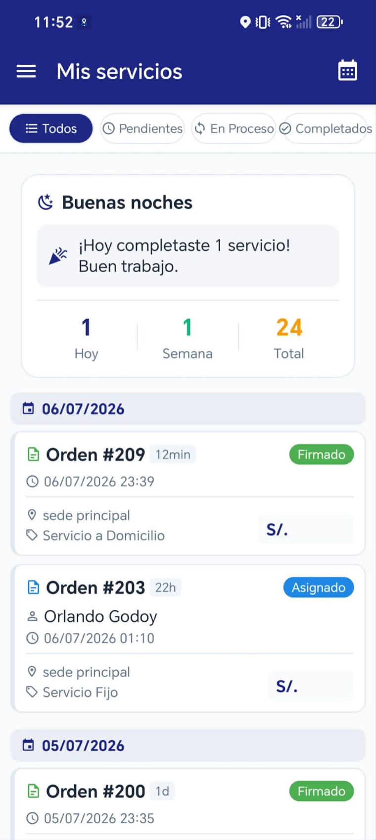 App para personal de campo con los servicios asignados del día