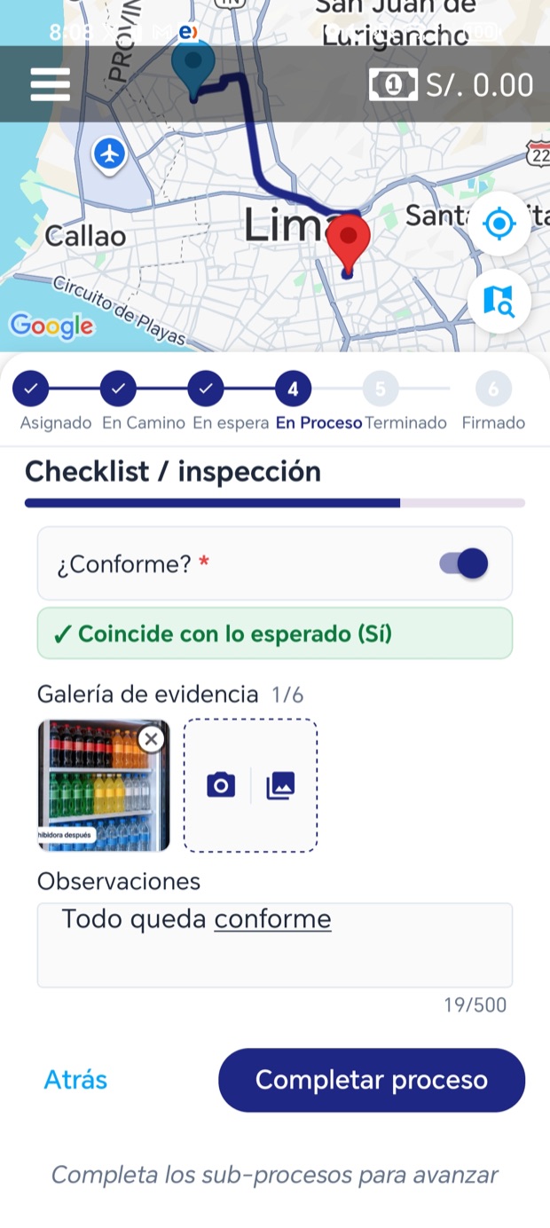 Checklist de inspección: ¿conforme? y foto final de la góndola